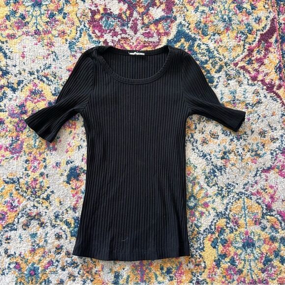 90s vintage blakc ribbed minimalist minimal basic top - Picture 1 of 1